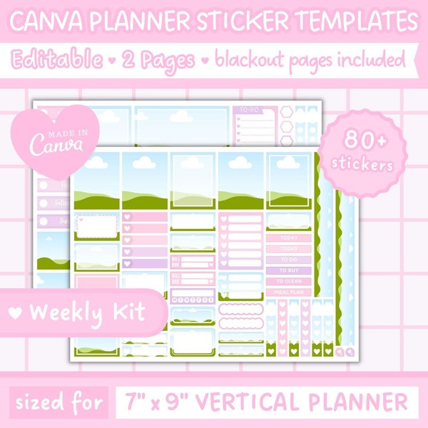 Canva Editable Planner Sticker Template | Erin Condren planner stickers | Commercial Use | 2 Sheets - 6.75 x 9.25 Inch | Instant Download