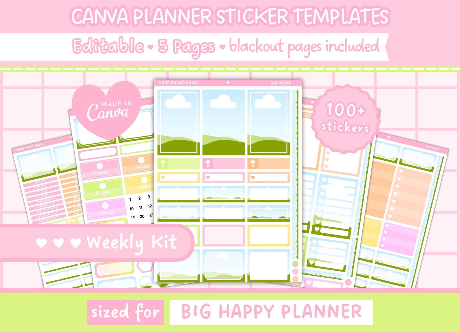 Canva Editable Planner Stickers Bundle | Monthly and Weekly Sticker Kit ...