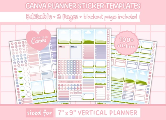 Canva Editable Planner Sticker Template | Erin Condren planner stickers | Commercial Use | 3 Sheets - 6.75 x 9.25 Inch | Instant Download