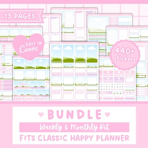 Canva Editable Planner Stickers Bundle | Monthly and Weekly Sticker Kit | Classic Happy Planner | Commercial Use | Instant Download