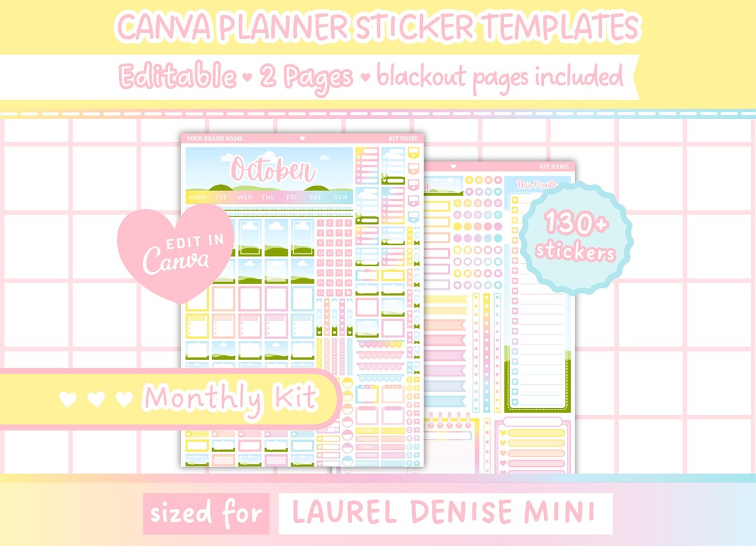 Canva Editable Planner Sticker Template | Laurel Denise Mini | Monthly ...