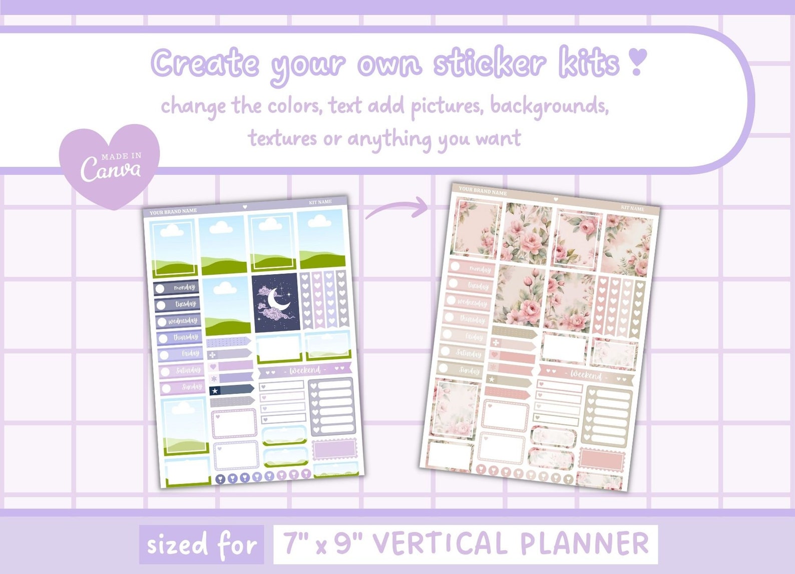 Canva Editable Planner Sticker Template | Erin Condren Weekly Sticker ...