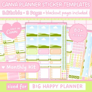 Canva Editable Planner Sticker Template | Big Happy Planner | Monthly ...