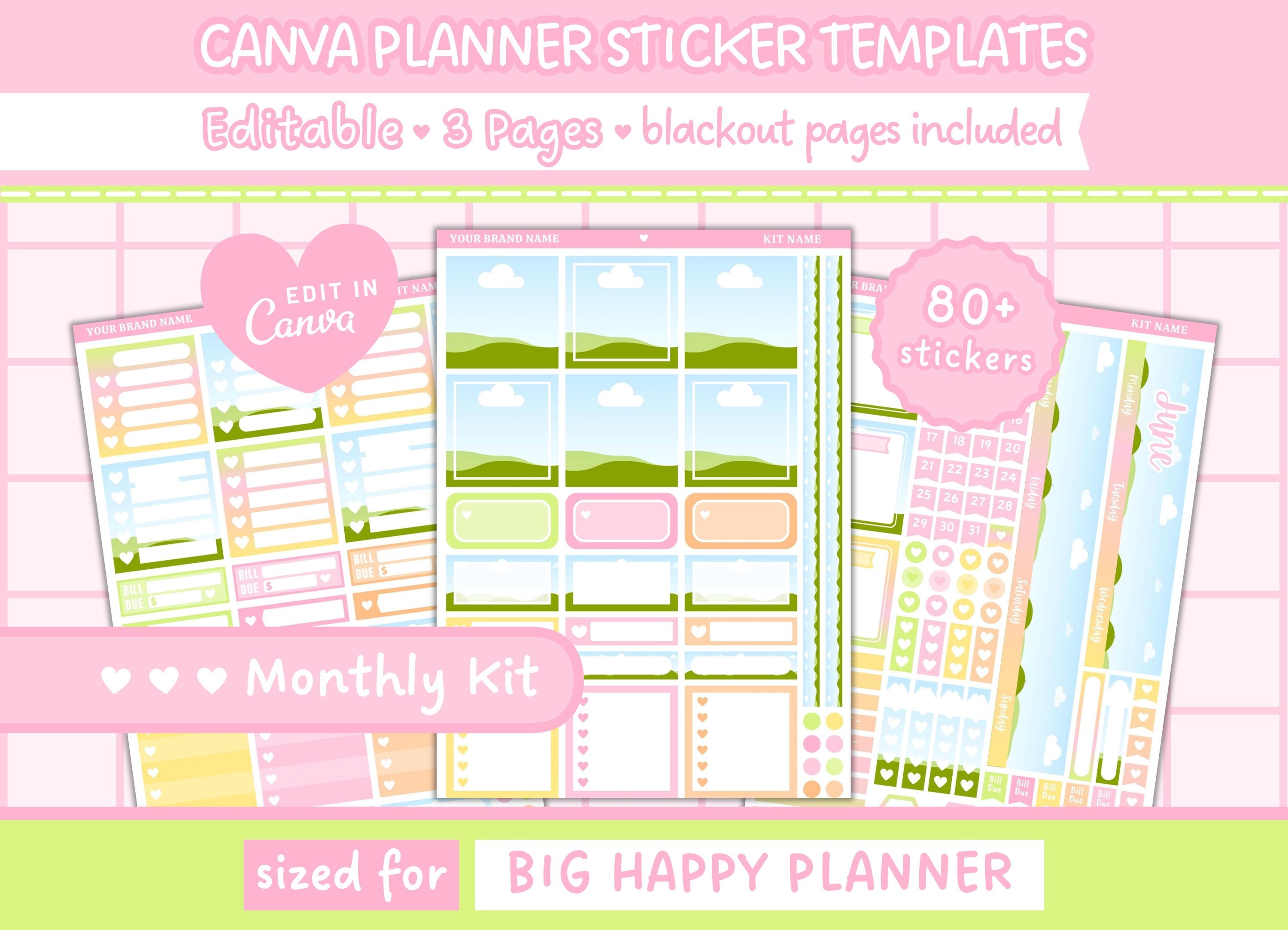 Canva Editable Planner Sticker Template | Big Happy Planner | Monthly ...