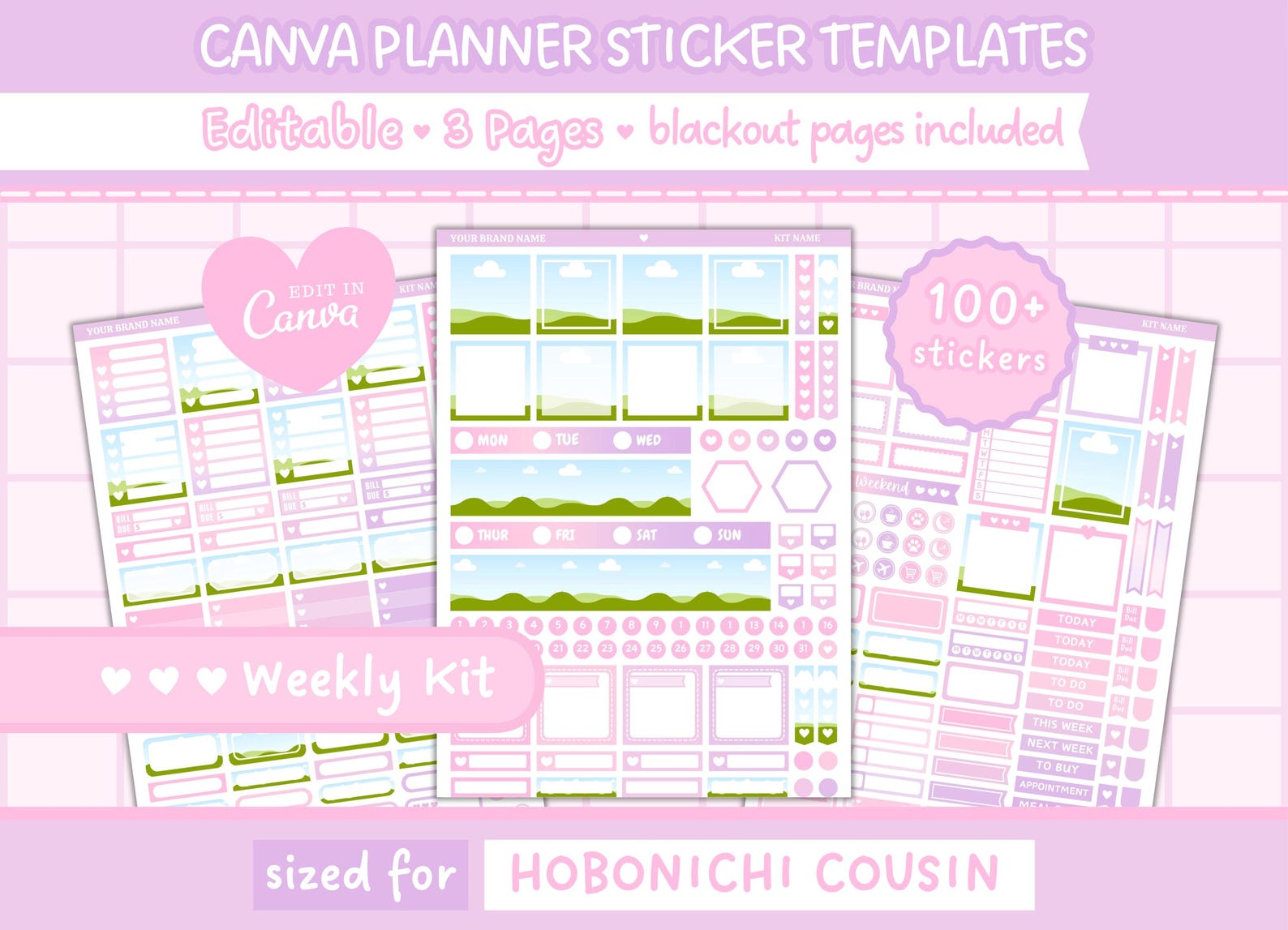 Canva Editable Planner Sticker Template | Hobonichi Cousin | Weekly Kit ...