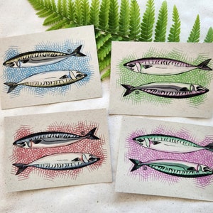Kunstdruck/ Print/ Postkarten "Fische" / Graspapier / nachhaltig