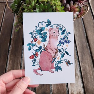 Giclée Druck /Kunstdruck/ Print/ Grußkarte "Blumenwiesel" / Osterkarte / Geschenkkarte  / Originalzeichnung Druck / Hase mit Blumenranken