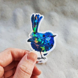 Holografischer Vinyl Aufkleber / Sticker eines blauen kleinen Vogels
