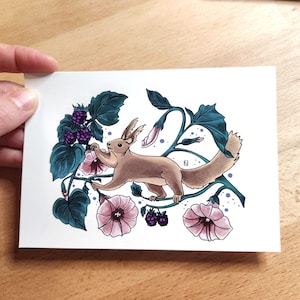 Kunstdruck/ Print/ Grußkarte "Squirrel" / Geschenkkarte  / Originalzeichnung Druck / Eichhörnchen mit Blumen