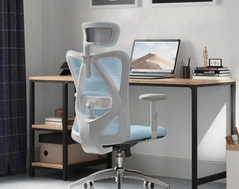 Silla de oficina ergonómica para personas altas y corpulentas, reposacabezas lumbar ajustable, giro e inclinación, ruedas de PU negras.