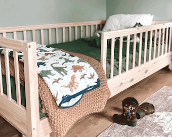 Luca Convertible Montessori Floor Bed, Pine Wood Toddler Rails Nursery Furniture