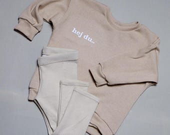 Hé jij... Set - Fijn gebreide oversized trui en legging in wafelstructuur voor jongens en meisjes