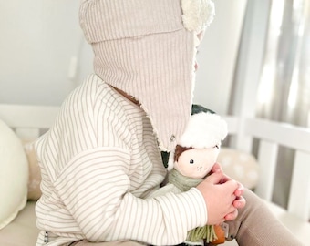 Fliegermütze aus Cord gefüttert mit Teddyplüsch für Babys & Kinder | 40 - 52 cm | Mütze | Unisex | verschiedene Farben | Wintermütze