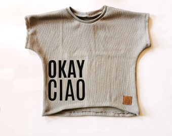 OKAY CIAO Oversized T-shirt voor baby's en kinderen | Individuele productie, stofkeuze & kleur | maat 56 tot 116 | Uniseks | Handgemaakt