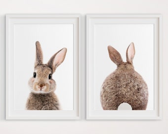 Bunny Rabbit Print,Set of 2,Woodland Animal Print,Rabbit Wall Art,Brown Bunny Print,Printable Rabbit,Nursery Bunny Decor,Instant Download