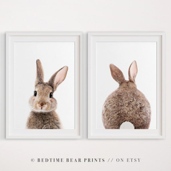 Bunny Kaninchen Druck, 2er Set, Wald Animal Print, Kaninchen Wandkunst, brauner Hase Druck, druckbare Kaninchen, Kinderzimmer Bunny Decor, Sofort Download