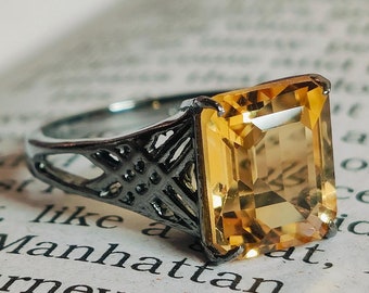 Octagon Citrine Gemstone Ring: 925 Sterling Silver Jewelry