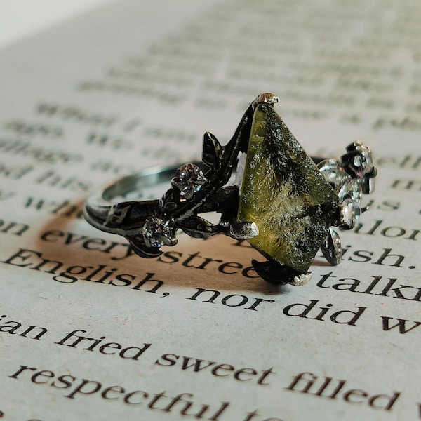 Raw Moldavite Ring: 925 Sterling Silver Czech Meteorite Healing Ring