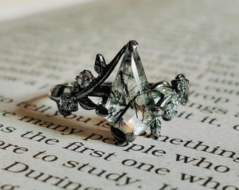 Vintage Kite Black Rutilated Ring: 925 Sterling Silver Gemstone Jewelry