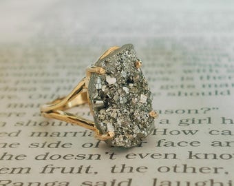 Anello in pirite naturale grezzo 100/pirite Donna e significa Anello in argento sterling 925 Pietra preziosa Gioielli fatti a mano pirite