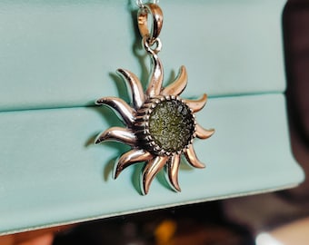 Raw Moldavite Sterling Silver Pendant: Czech Meteorite Necklace