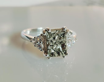 Anillo de compromiso de pirita en bruto: piedra preciosa de plata de ley hecha a mano