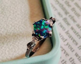 Natural Opal Ring: 925 Sterling Silver Handmade Gemstone Wedding Ring