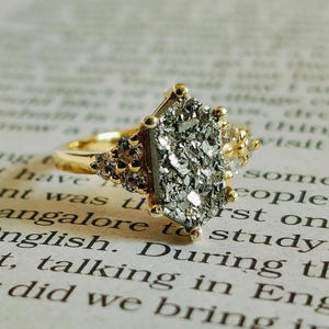 Raw Pyrite Hexagon Ring: 925 Sterling Silver Gemstone Jewelry