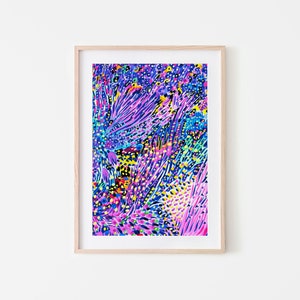 Sea Fireworks Art Print Modern Coral Reef Painting with Watercolor & Gouache Colorful Wall Art Home Decor Print by Iridisea Studio image 2