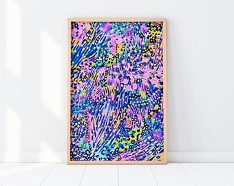 Pastel Currents | Art Print | Modern Coral Reef Painting with Watercolor & Gouache| Colorful Wall Art Home Decor | Print by Iridisea Studio