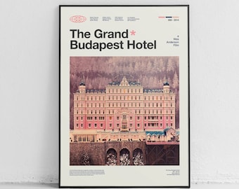 The Grand Budapest Hotel / Mid Century Movie Poster / Minimal / Wall Art / Apartment Posters / Bedroom Posters / Wes Anderson
