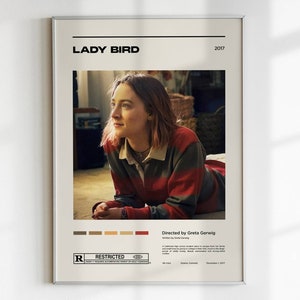 Lady Bird / Greta Gerwig / Impresión de carteles de películas minimalistas / Mediados de siglo / Carteles personalizados / Cartel de dormitorio / Galería de arte de pared / Idea de regalo