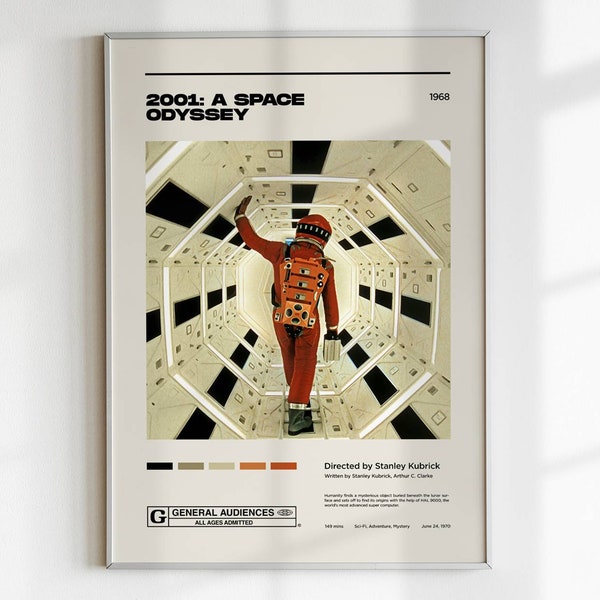 2001: A Space Odyssey / Stanley Kubrick / Minimalist Movie Poster Print / Mid Century / Custom Posters / Gift Idea