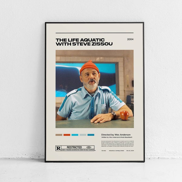 The Life Aquatic with Steve Zissou / Mid Century Movie Poster / Minimal / Wall Art / Apartment Posters / Bedroom Posters / Wes Anderson