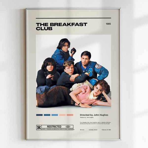The Breakfast Club / Minimalist Movie Poster / Mid Century / Wall Art / Apartment Posters / Bedroom Poster / Custom Posters / 1985