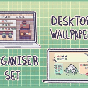 Cute Sushi Desktop Organizer set + themed Icons/wallpapers pack