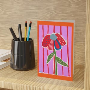 Hand-Painted Style Flower Postcard – Abstract Art Greeting Card – Vibrant Orange Back