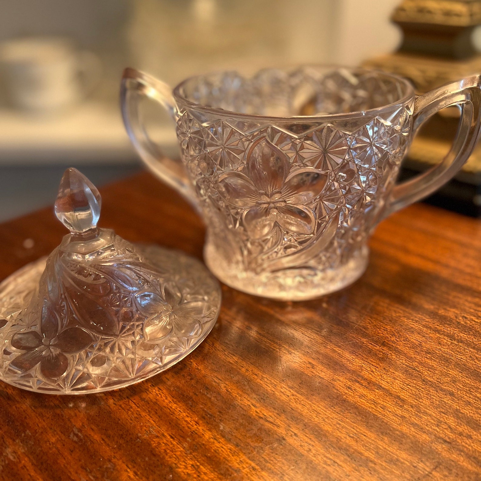 Vintage Pressed Glass / Candy Jar With Lid Etsy