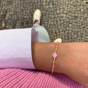 Smiley Perlenarmband Rosa