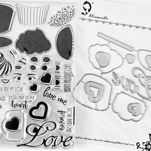 30 siliconenstempels en 11 metalen stansmessen, cupcakes, scrapbooking, reliëfdruk