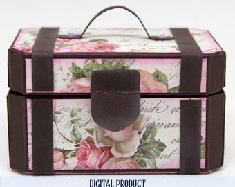 Caixa de presente em formato de mala vintage. Arquivo de corte digital para Cricut, ScanNCut e Silhouette Cameo.