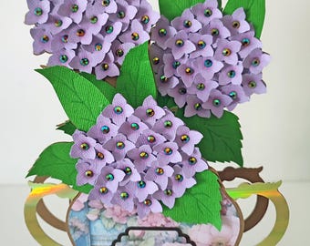 Carte 3D de vase d'hortensias, fichier de coupe pour Cricut, Scanncut, Silhouette