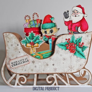 3D Sleigh Christmas Card Cutting Files: SVG, EPS, DXF Silhouette Studio