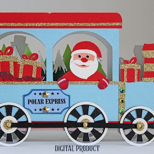 Tarjeta de caja 3D con tren navideño (producto digital), SVG, EPS, DXF, PDF y archivos de Silhouette Studio