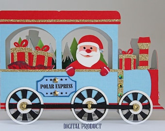 Weihnachtszug 3D Box Karte. Digitale Schneidedatei für Cricut, Scanncut und Silhouette Cameo.