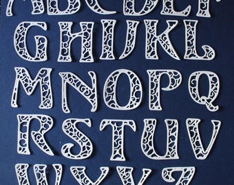 Lace capital letters alphabet. Digital cutting file for Cricut, Scanncut and Silhouette Cameo.