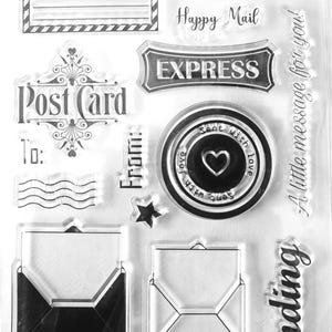 16 siliconenstempels, vintage post, doorzichtige monsters, poststempels, tags, sentimenten, scrapbookingzegels