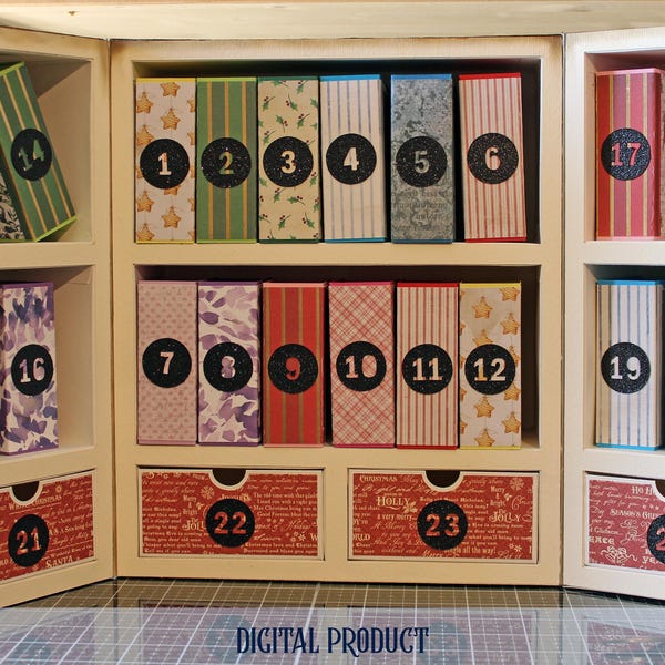 Advent calendar with book boxes. Digital cutting file for Cricut, Scanncut and Silhouette Cameo.