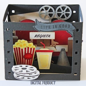 Cinema Box Card Cutting files, SVG files, PDF files, Silhouette Studio files. Digital Download