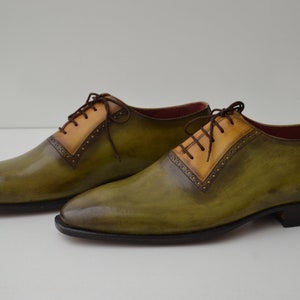 Bespoke Men's Handmade Green Color "Good Year Welted" Genuine Leather Oxford Lace Up Shoes